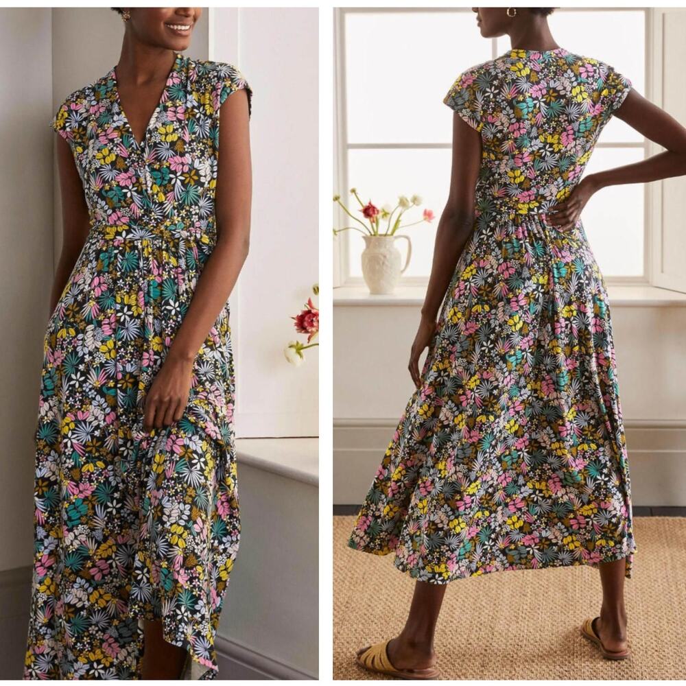 BODEN Eleanor Jersey Midi Dress Floral Jungle Sz 6 Regular $150 {3V45} - Picture 2 of 6